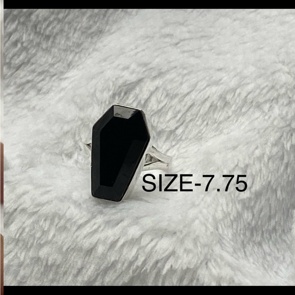 925 Silver Natural Black Onyx Gemstone Coffin Ring